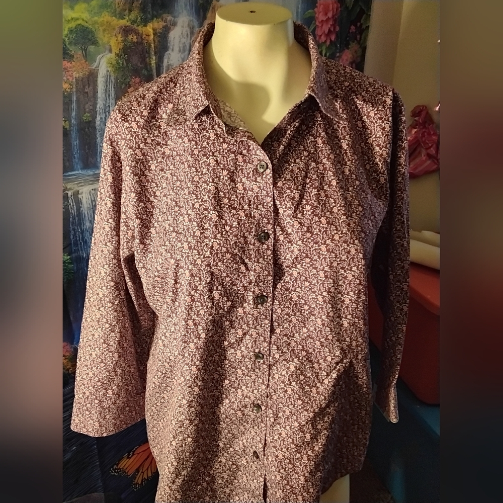 L.L. Bean Women's Size Large 3/4 sleeve 100% cotton spring blouse top shirt NEW